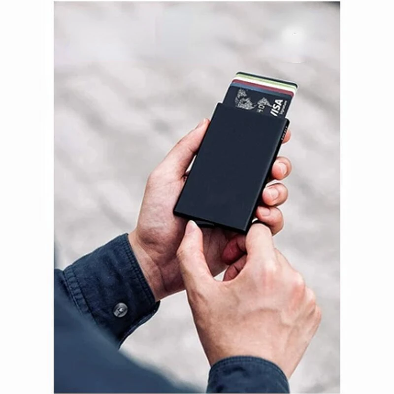 

Aluminum Card Holder RFID Credit Card Holder Automatic Pop-Up Bank Card Case Lycra Cover Head Card Holder