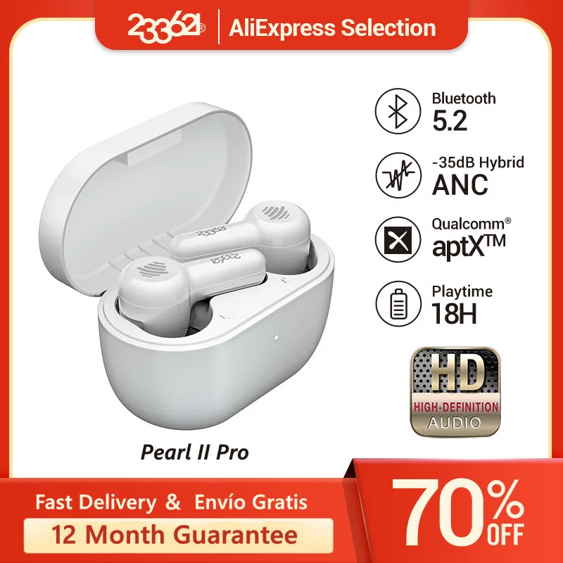 Enlarge 233621 Pearl II Pro ANC Bluetooth 5.2 Wireless Earphones TWS Earbuds with Long Battery Life and IPX4 Waterproof Grade