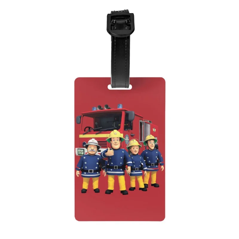 

Custom Fireman Sam Luggage Tag With Name Card Cartoon Firefighter Privacy Cover ID Label for Travel Bag Suitcase