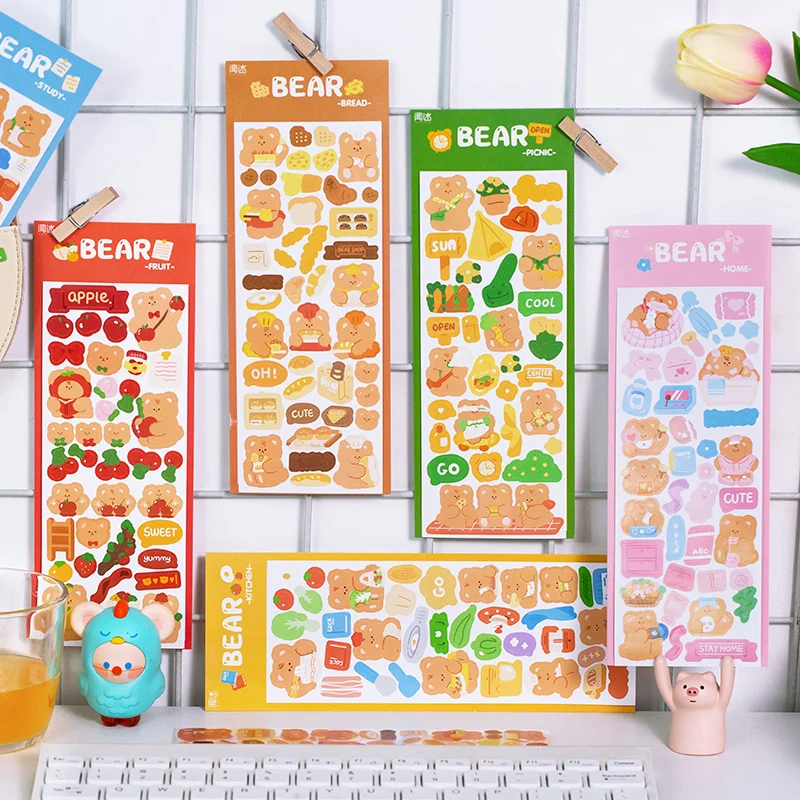 

2PCS/Pack Cute Cartoon Animal Bear Deco Bear Stickers Label Diary Album Sticker Kawaii Scrapbooking Stationery School Supplies
