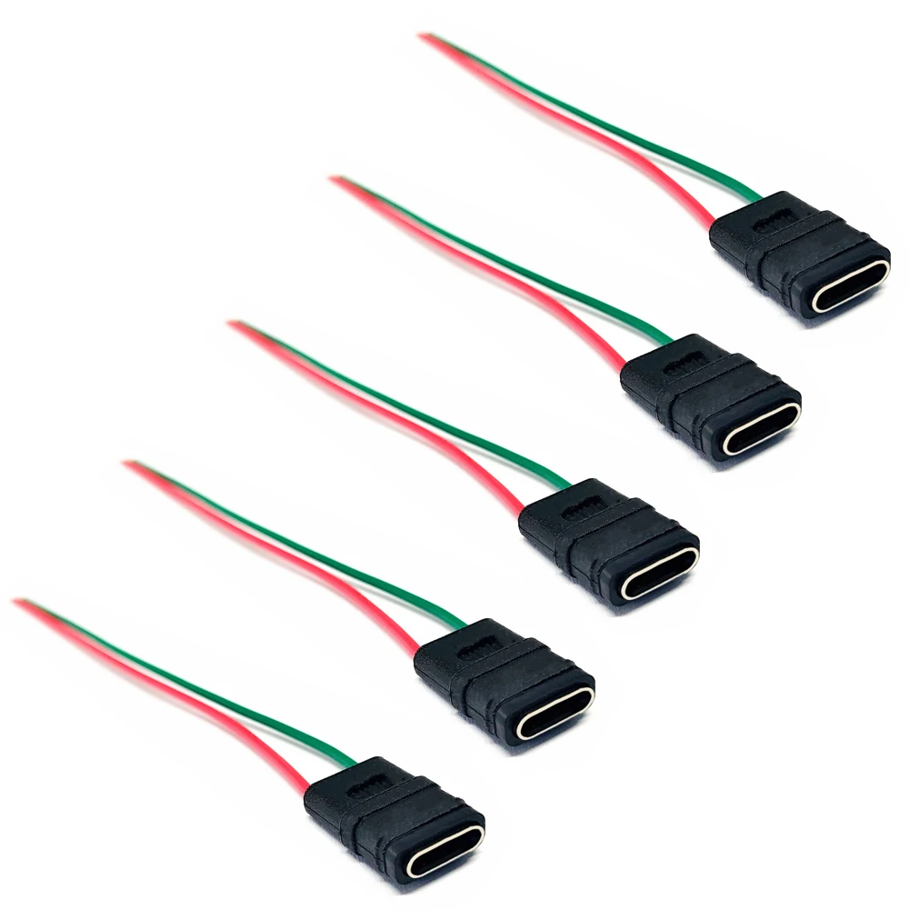 

5Pcs 2Pin USB 3.1 Type-C Connector Welding Wire Waterproof Female Socket Rubber Ring High Current Fast Charging Port Cable