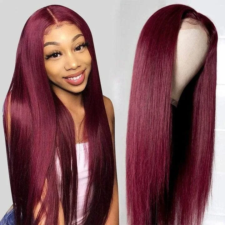 99j Burgundy Lace Front Wig Colored Bone Straight Human Hair HD Lace Frontal Wig Pre Plucked Body Wave Lace Front Wig 30 Inch