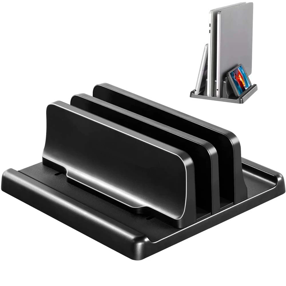 Dual-Slot Adjustable Vertical Laptop Stand Holder Adjustable Desktop Notebook Dock Space-Saving for MacBook HP Dell Chrome Book