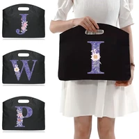 briefcase on business trip handbag unisex work laptop bagfor macbook purple flower letter print pattern conference document bag