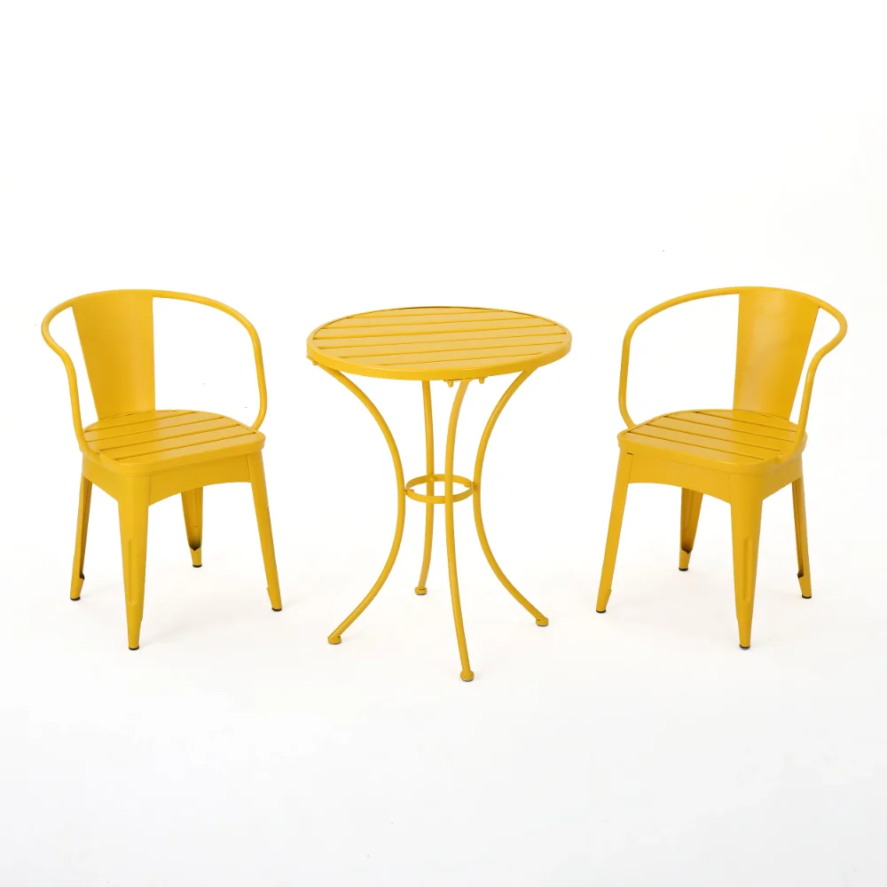 

Rodriguez Outdoor 3 Piece Iron Bistro Set, Matte Yellow
