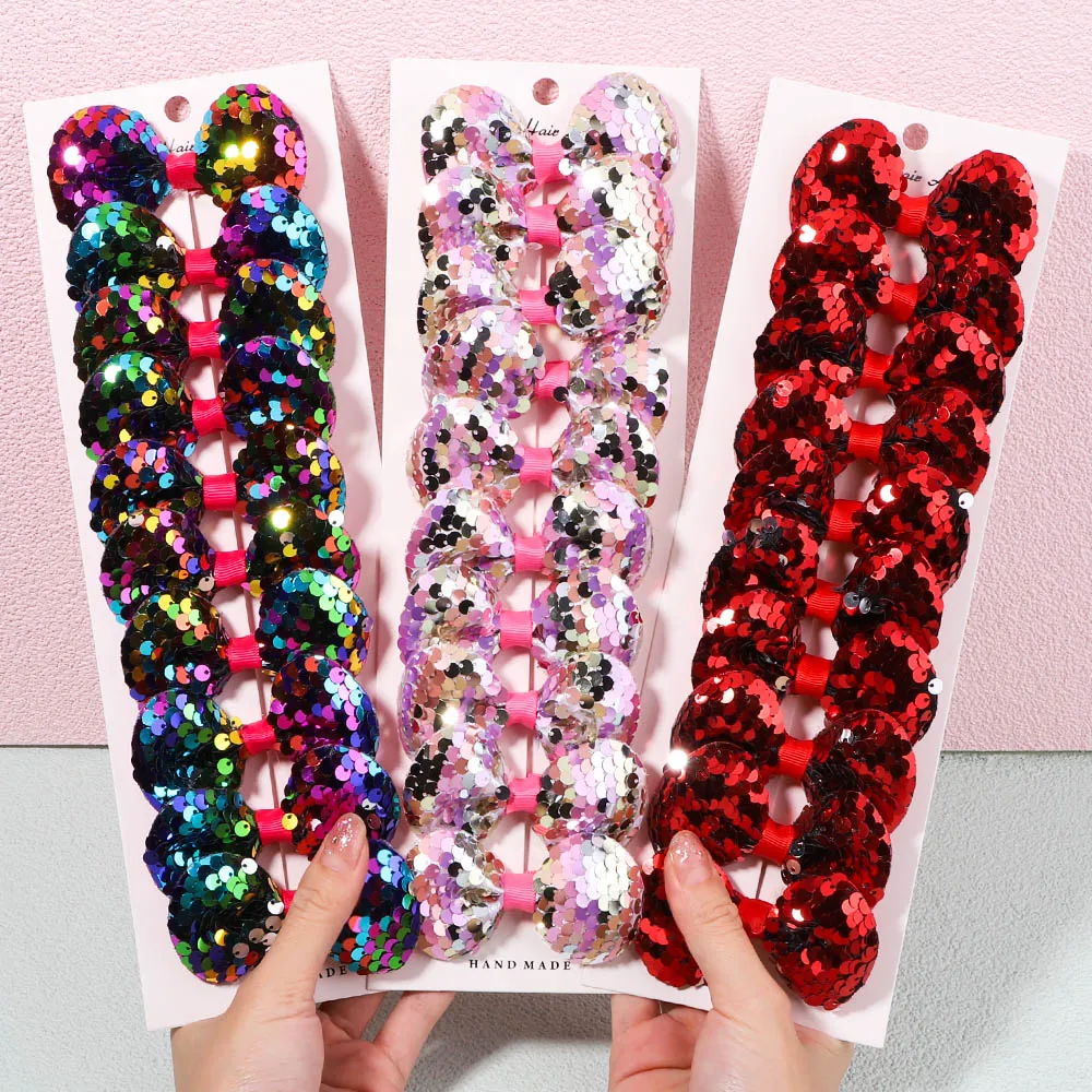 

10Pcs Girls Sequin Bows Hair Clips for Kids Boutique Handmade Hairpins Fashion Party Gifts Headwear Hair Accessories Wholesale