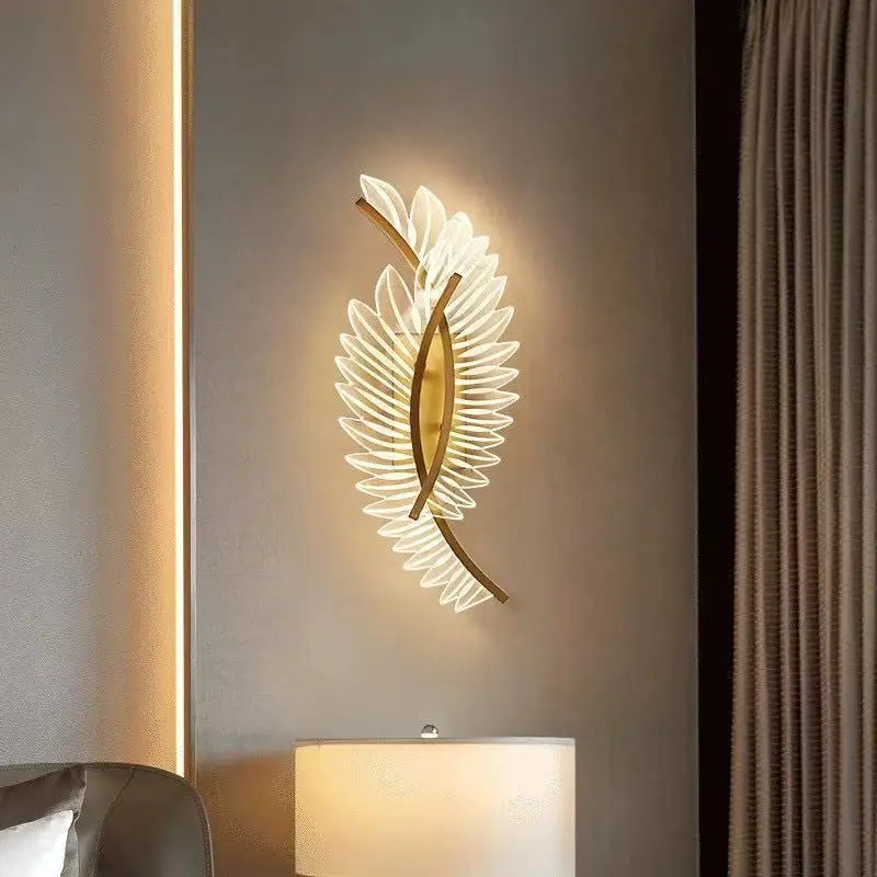

Modern Led Wall Lamp Feather Acrylic Wall Lamps For Living Room Bedroom Decor Luminaire Bedside Wall Light Bathroom Fixtures
