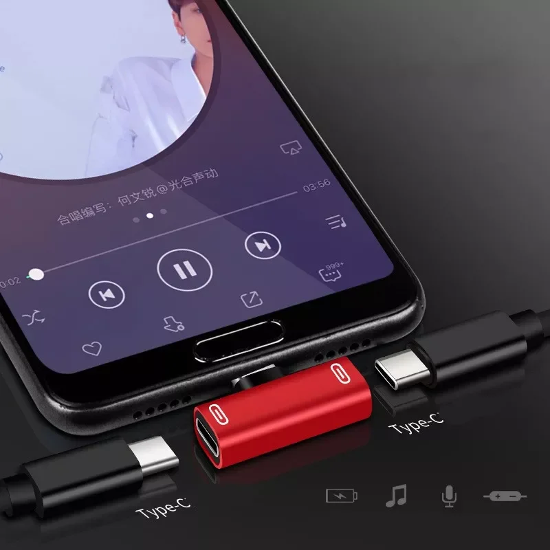 

5Colour Type-c Double Female Adapter Charging Headset 2-in-1 Dual Type-c Audio Headset Converter Auto Accessories Shifters