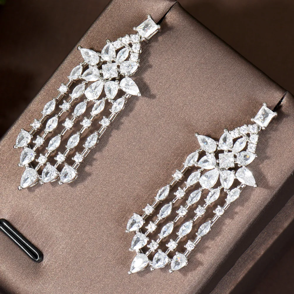 

HIBRIDE топ с фианитом длинная водяная капля свадебные серьги-подвески для женщин ювелирные изделия аксессуары Boucle d'oreille E-469