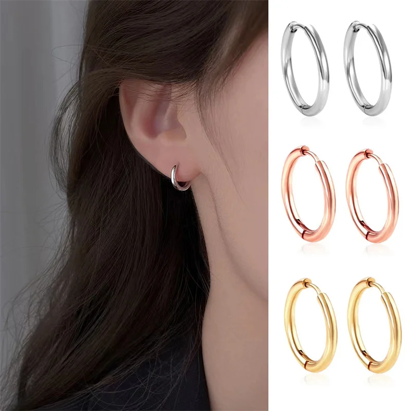

1Pairs/2Pcs Small Hoop Earrings Women Men Silver Color Stainless Steel Round Circle Pendientes Mujer 2022 Anti-allergy