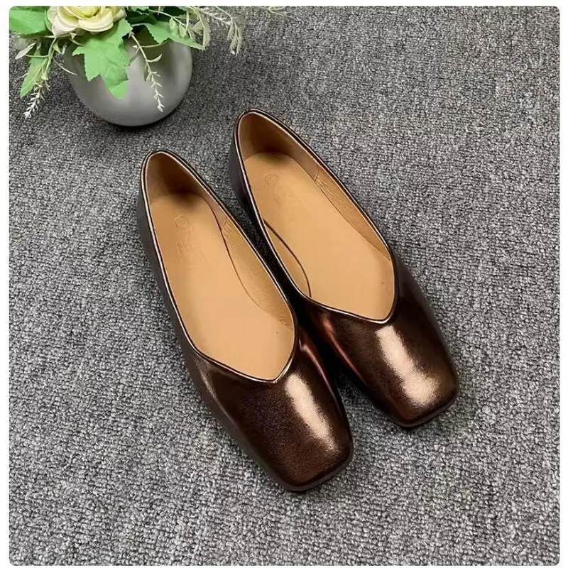 Туфли женские с круглым носком плоская подошва без застежки простая