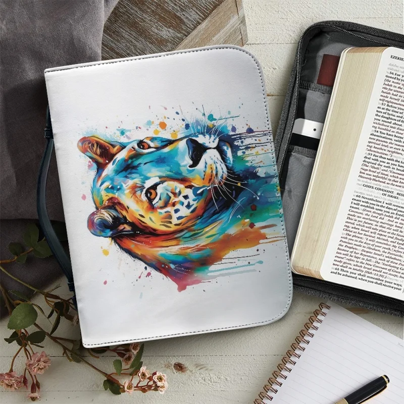 

Animals Print Luxury PU Leather Bible Cover Case Handbag For Women Storage Study Book Holy Boxes Zippered Bags Paquete Bíblico