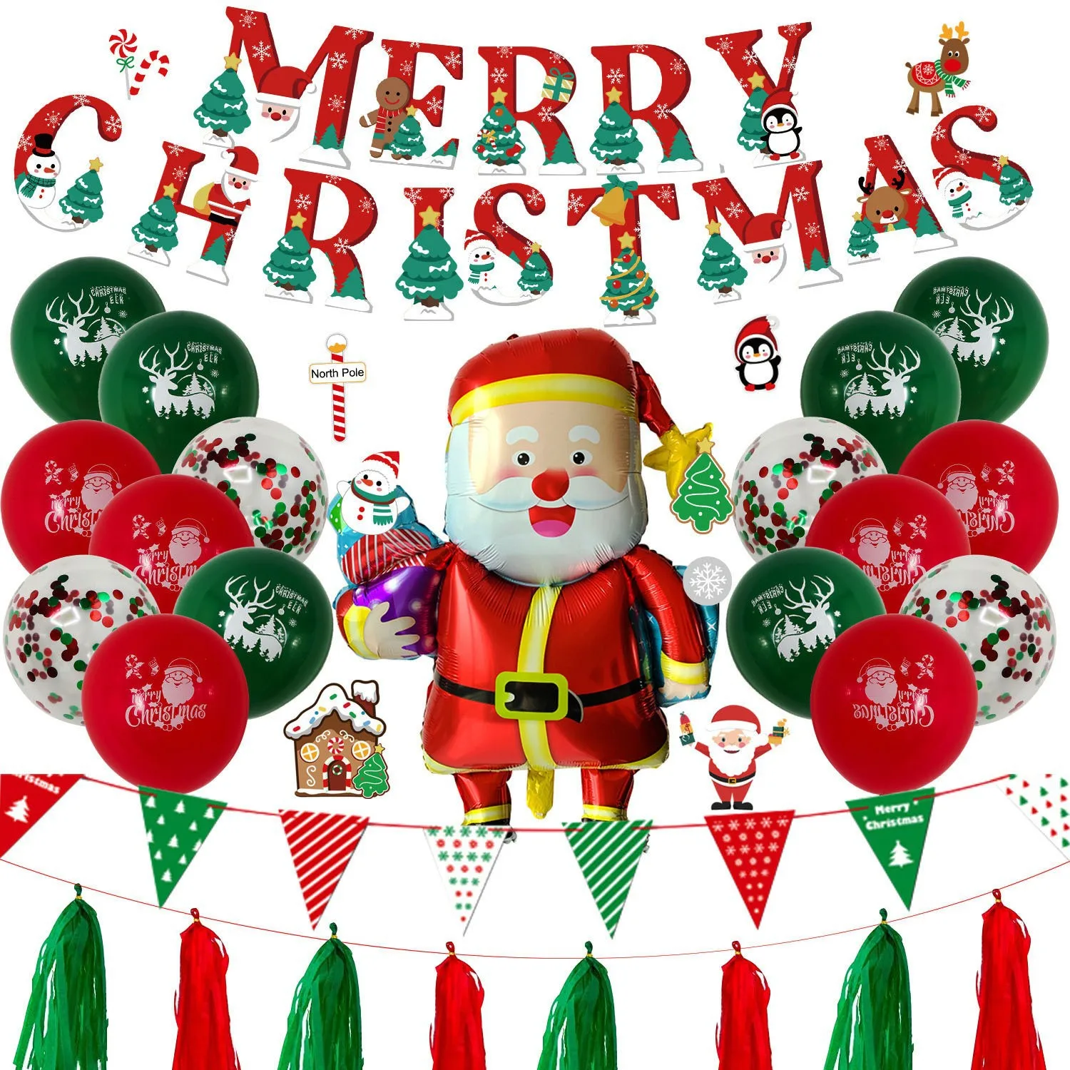 Christmas Balloon Balloon Decoration 10 Inch Round Latex Christmas Pull Flag Combination Christmas Party Balloon Home Decoration