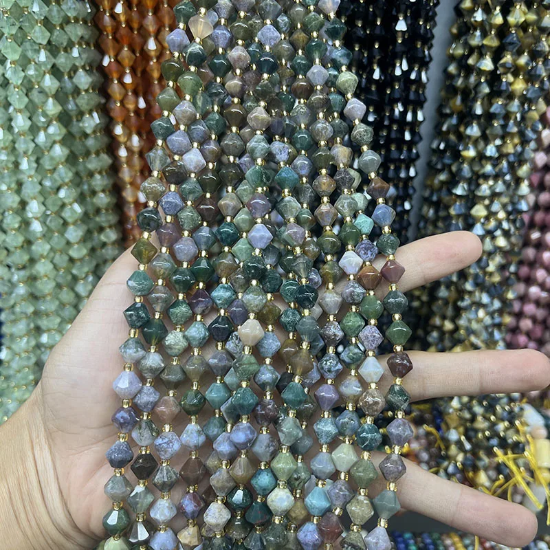 Натуральный индийский агат 8 мм тигровый глаз черный пирамида бусины граненые