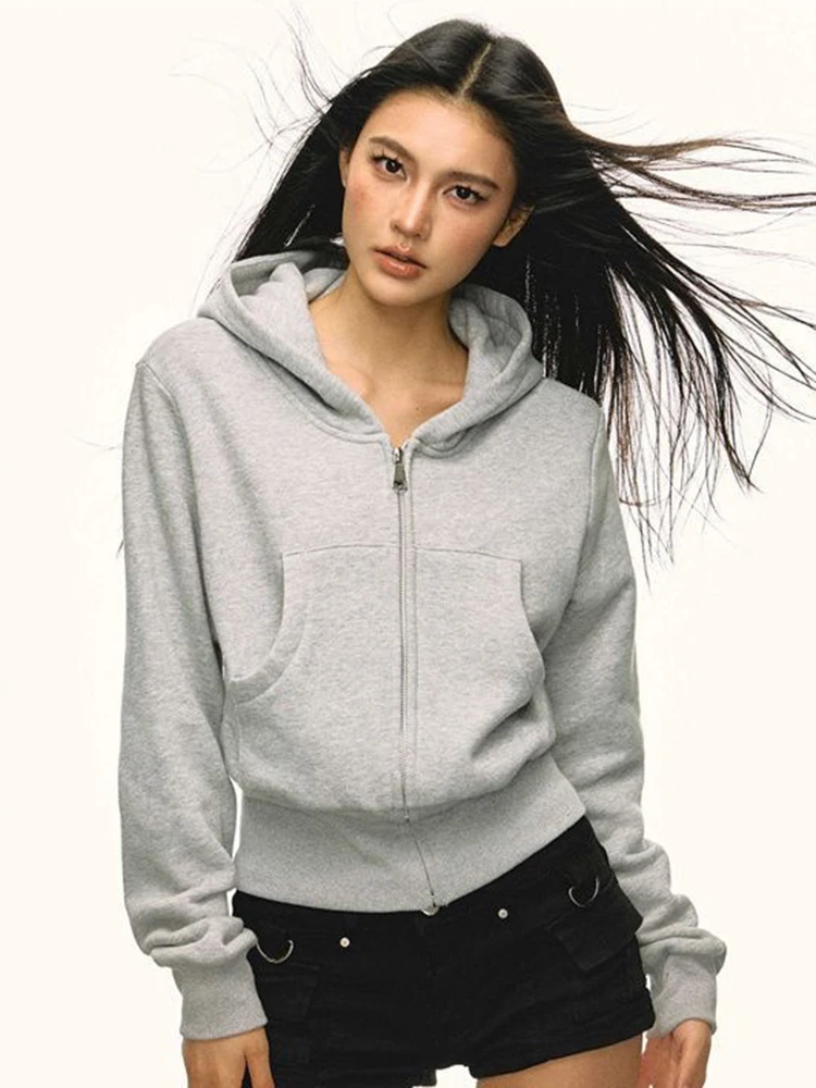 Zoki винтажные серые толстовки Y2K женские уличные повседневные с длинными рукавами