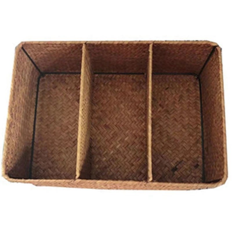 

2X 3-Section Wicker Baskets For Shelves, Hand-Woven Seagrass Storage Baskets Toilet Paper Basket Large