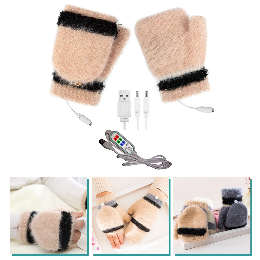 

1 Set Winter Heated Knitting Stretchy Half Finger Texting Mittens