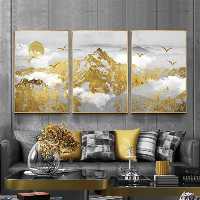 

Golden Snow Mountain Canvas Painting Abstract Landscape Poster Wall Art Print Nordic Style Home Decor Wall Picture Interior