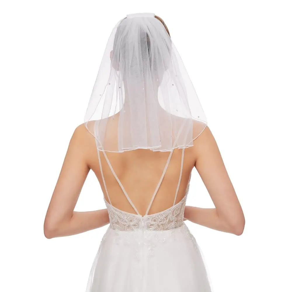 

Bridal Wedding Veil Women's Short Vails with Rhinestone Tulle for Bachelorette Party 38cm/15” 2023