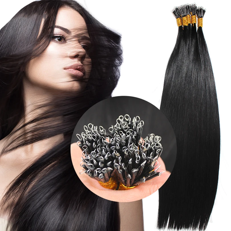 

Nano Ring Hair Extensions Kinky Straight Brazilian Remy Human Hair Extensions 1g/s 100 Strands Natural Color