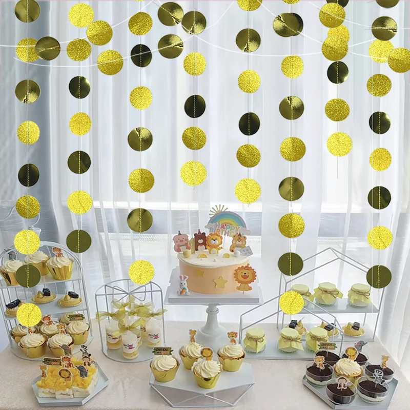 

Mirror Paper Star Round Garland Banner Decoration Golden DIY Birthday Wedding Party Baby Shower Hanging Curtain Decor Supplies
