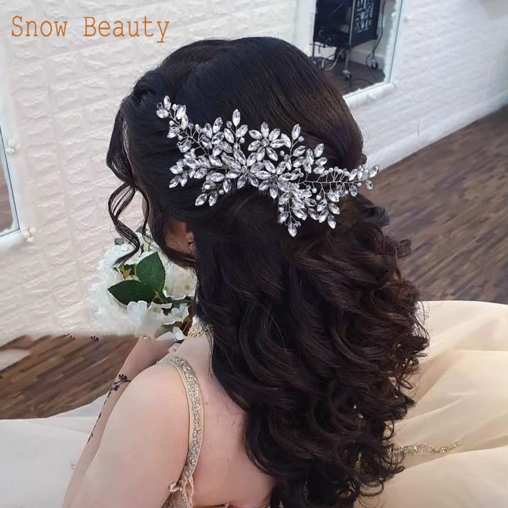 

A488 Elegant Wedding Combs Crystal Bridal Headpiece Rhinestones Bride Hair Clips Jewelry Pearl Women Tiara Wedding Barrettes