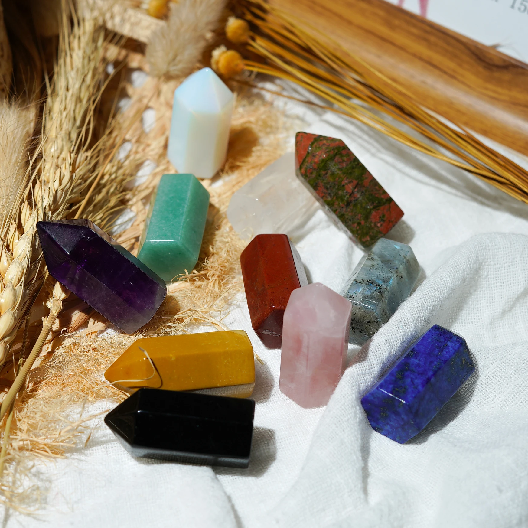 

11 Color Crystal Hexagonal Prisms Obelisk Polish Crafts Natural Stone Wand Home Decoration Energy Healing Ornament