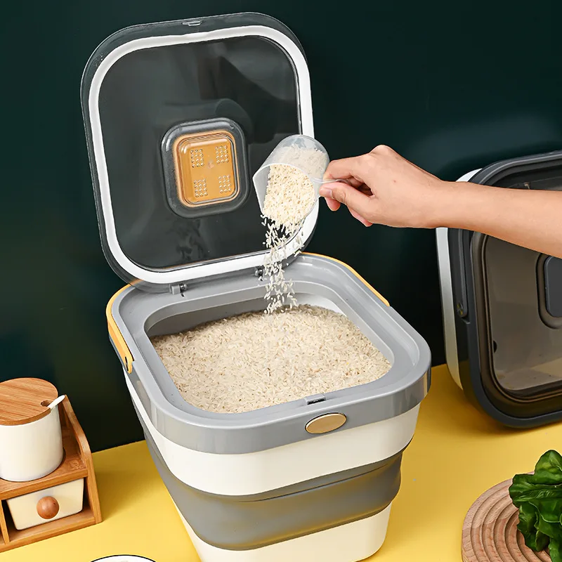 

Collapsible Cereal Rice Food Storage Containers Dog Pet Cat Flour Sugar Plastic Leakproof Sealable Large Kitchen Pantry Holder