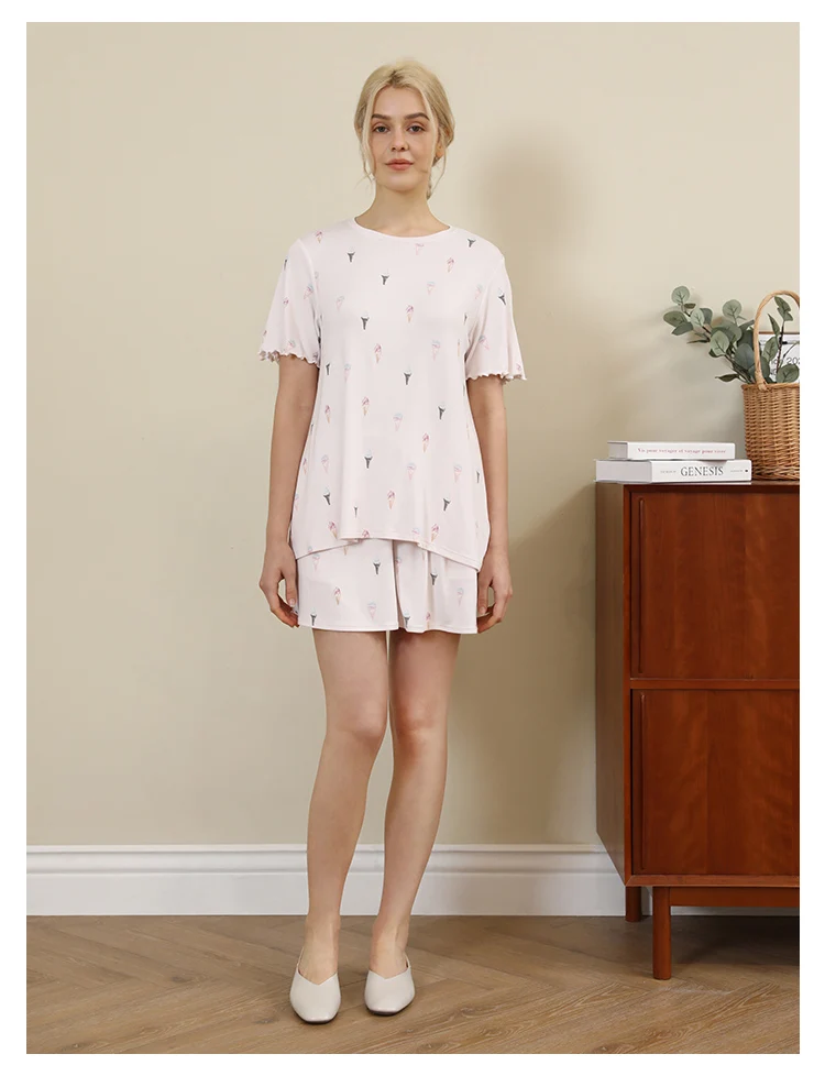 Room Wear Soft Short Sleeves Set Home Modal  Gelato Pique  Pijamas Women  Loungewear  Kawaii Clothes  Sleepwear