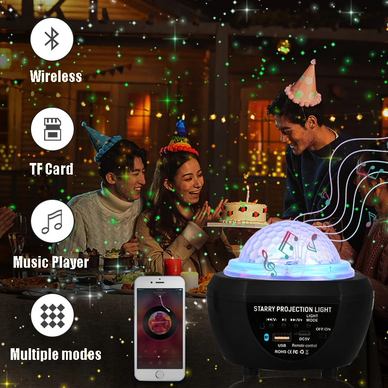 Colorful Starry Projector Light Sky Galaxy bluetooth USB Voice Control Music Player Star LED Night Romantic Projection Lamp