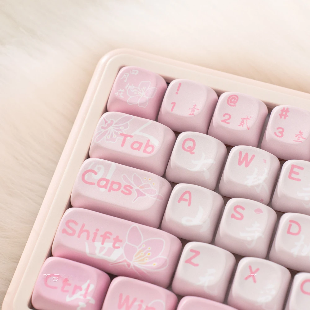 Набор розовых колпачков для клавиш MOA PBT 131 тема вишневого цвета аксессуаров