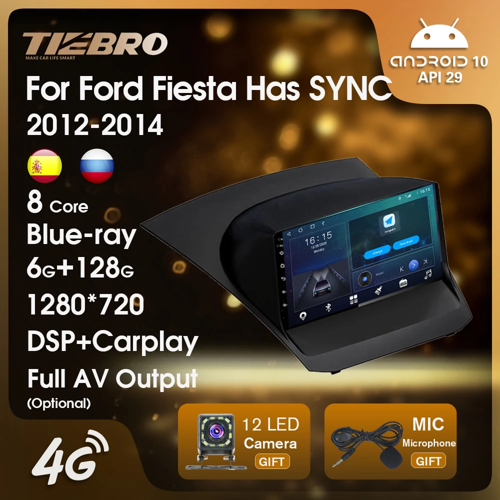 

Автомобильный мультимедийный плеер TIEBRO Android10, автомобильное радио для Ford Fiesta 2009-2017 Carplay, сенсорный экран, Android, аудио для автомобилей, GPS IGO