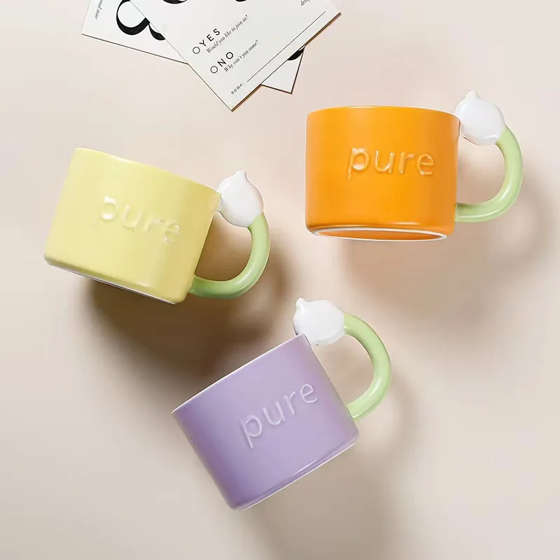 

INS High Beauty Mug Orchid Ceramic Cup Creative Ceramic Coffee Milk Breakfast Cup Couple Home Drinking Cup