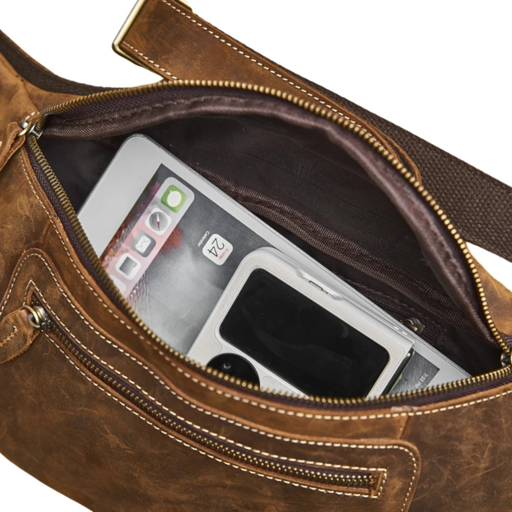 Классическая кожаная мужская сумка-слинг Crazy Horse Модный Забавный поясной кошелек