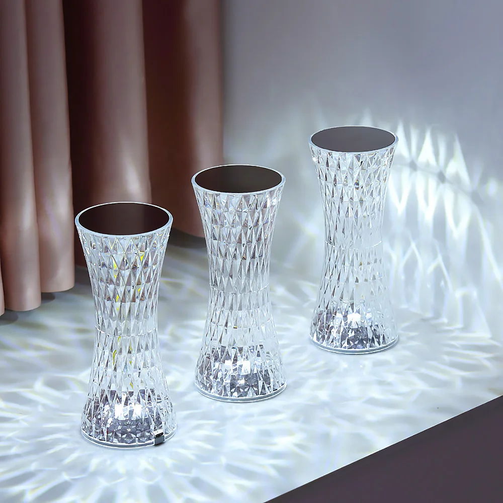 

Diamond Table Lamp USB Rechargeable Crystal Projector Desk Lamps Xmas Acrylic Decor Night Lights Bedroom Bedside Led Lighting