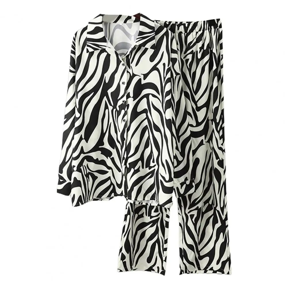 

2 Pcs/Set Autumn Shirt Pants Set Single-breasted Women Shirt Pants Set Color Matching Lady Tops Trousers Suit