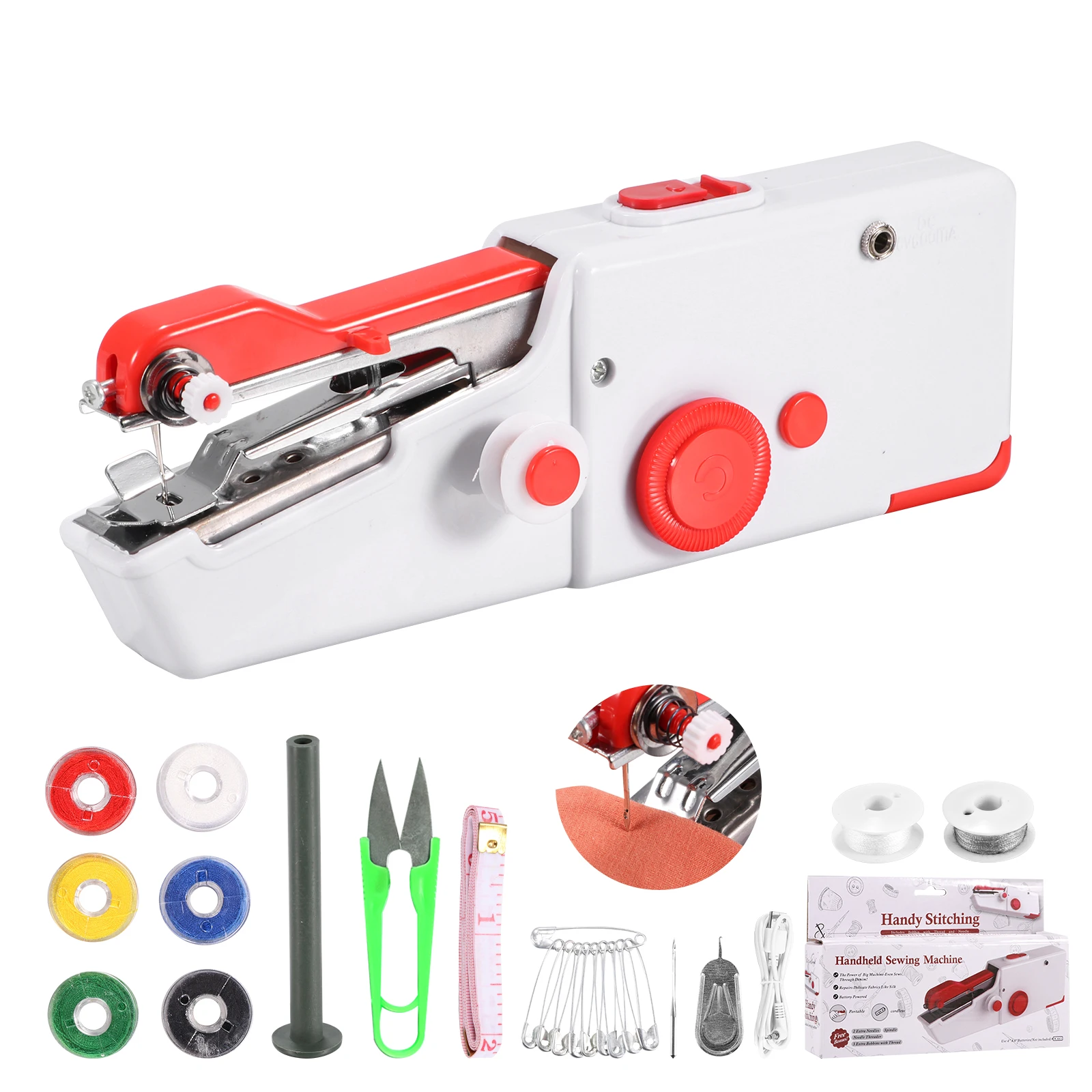 

Portable Manual Sewing Machine Mini Electric Stitch Household Cordless Needlework Set Repairs DIY Clothes Stitchin Sew Tools