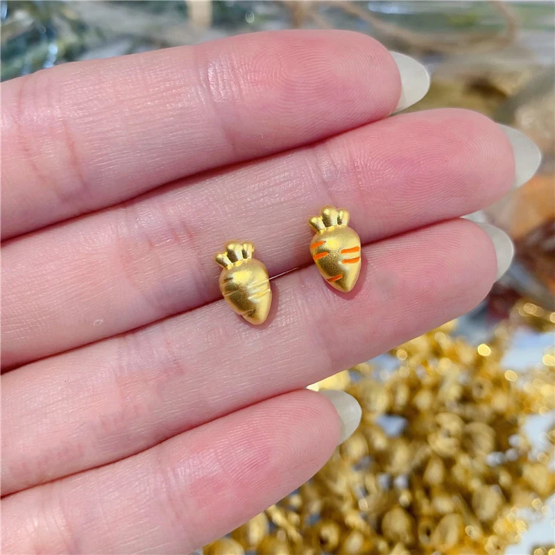

New 999 24K Yellow Gold Pendant 3D Gold Cute Carrot Necklace Pendant 1pcs