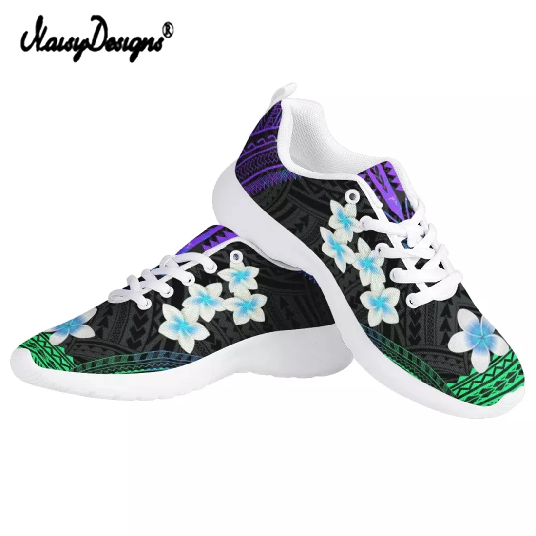 

Noisydesigns Women Hawaiian Tribal Plumeria Print Flats Shoes White Sole Casual Mesh Summer Sneakers for Female zapatos mujer