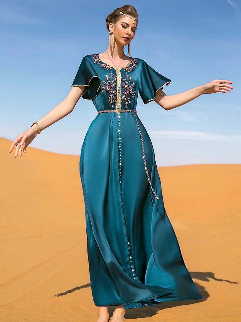 Muslim Fashion Women Abaya Dubai Turkey Luxury Satin Dress Kaftan Eid Mubarak Djellaba Femme Vestido Arabe Islamic Clothing