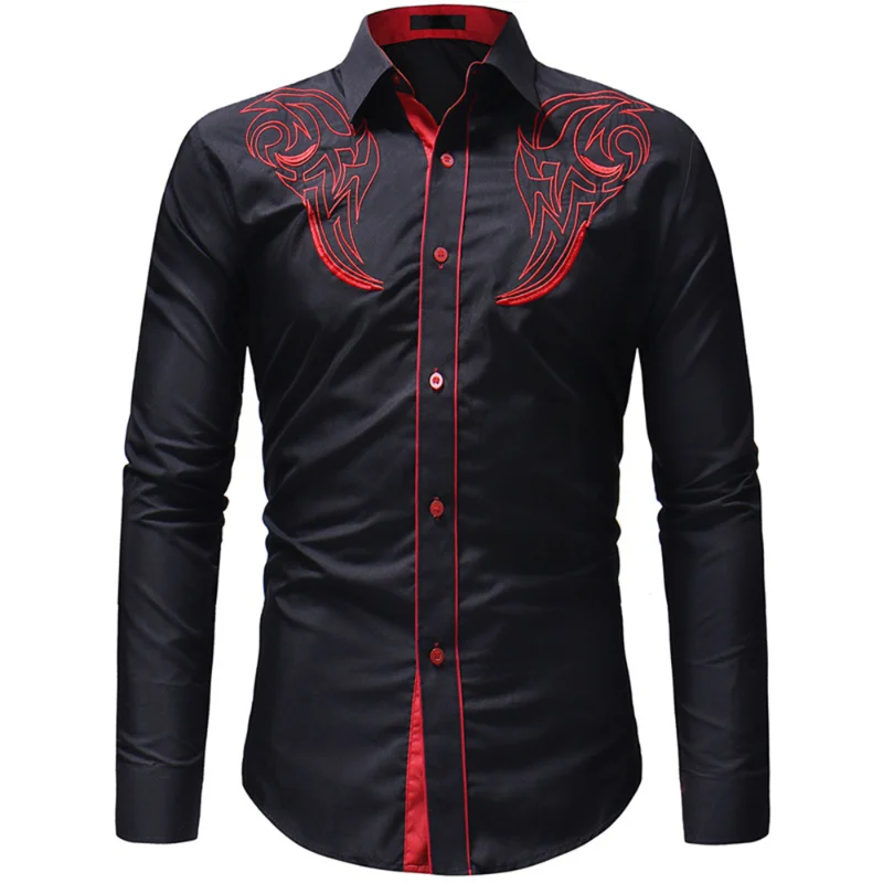 

Fashion Men's Embroidered Western Shirt Long Sleeve Slim Casual Shirt