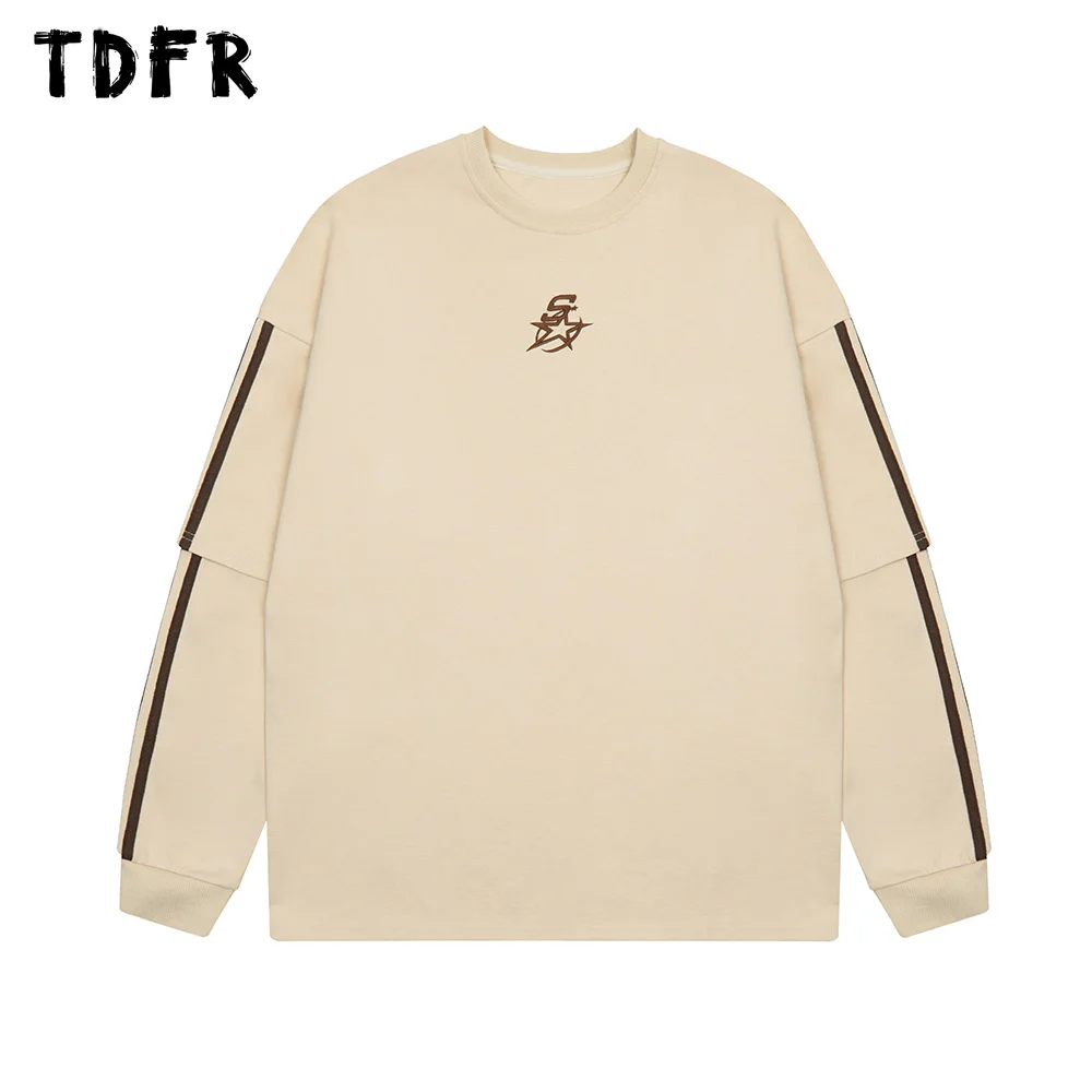 

Letter Embroidery Sweatshirts Mens Spring Autumn Spliced Sleeve Casual Crew Neck Loose Sweatshirts Men