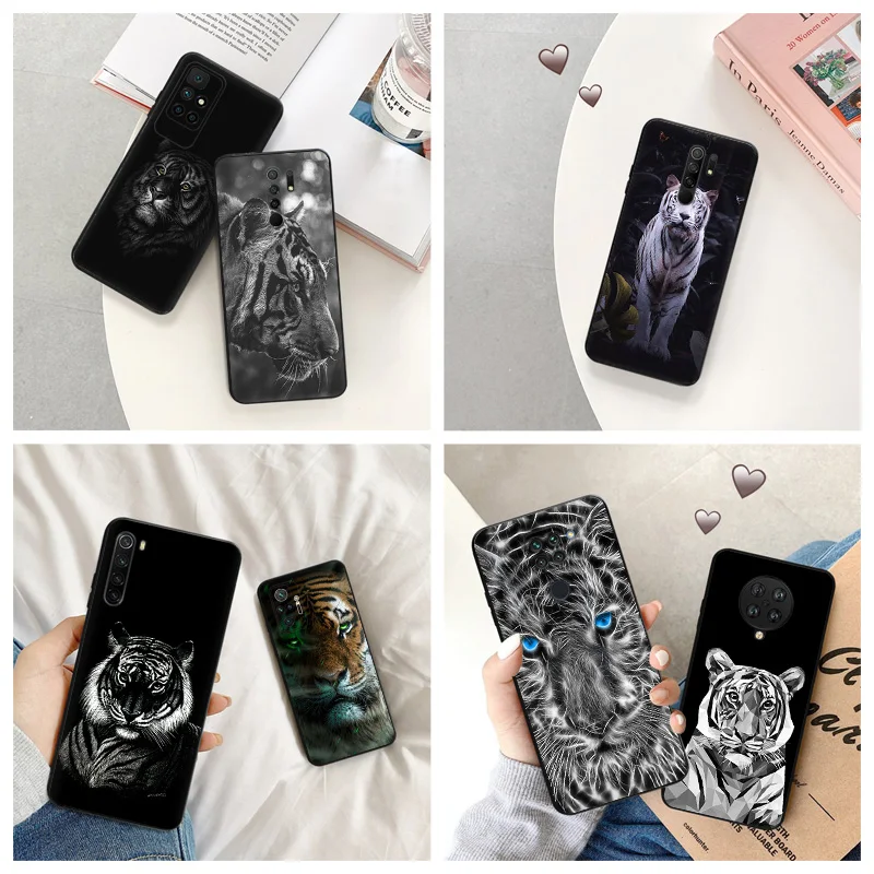 

Powerful Tiger Animal Silicone Black Phone Cases for Redmi Note 9 9T 9S 8T 7 8 Pro 6 6A 8A 7A 9A 9C 9i K40 K40S Soft Cover