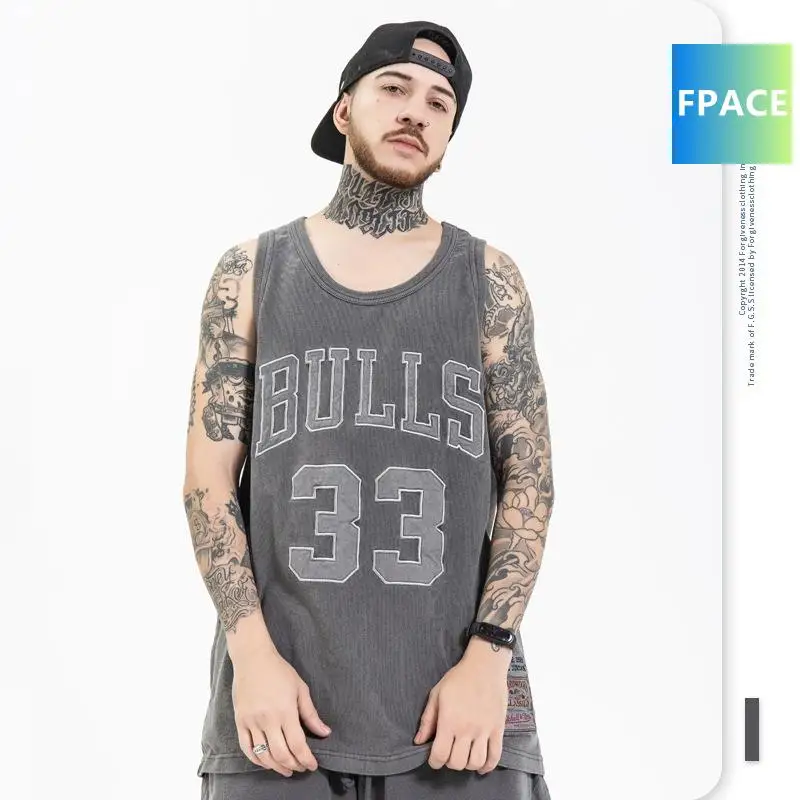 

Men's Clothing Summer New Fashion Brand Washed Distressed Retro Street Embroidered Basketball Sleeveless Waistcoat Vest Men Ins