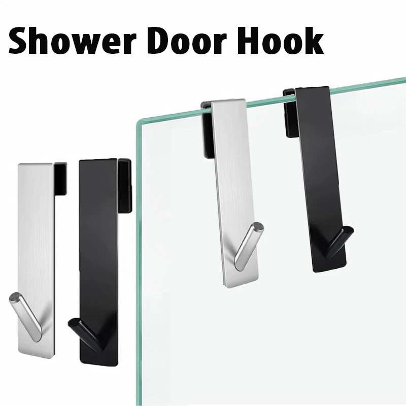 Bathroom Shower Door Back Hook Stainless Steel Over Glass Door Shower Towel Rack S-Shape Bathroom Bathrobe Hanger Holder Hooks