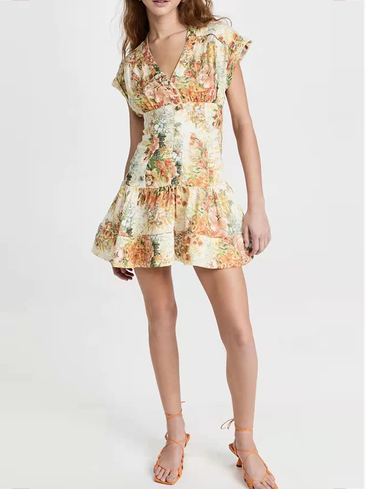 

Дизайн, Ретро, ​​Печать, Сексуальность, V-образный вырез, Высокая талия, Хлопок и лен, Платье, Новые дамы, Мода, Свободный, Свинг, Цветочный, Юб...