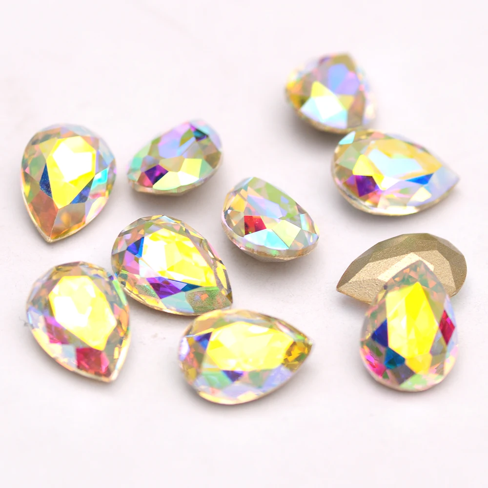 10 шт. 7x10 мм грушевидные Кристальные блестящие стеклянные стразы разных цветов