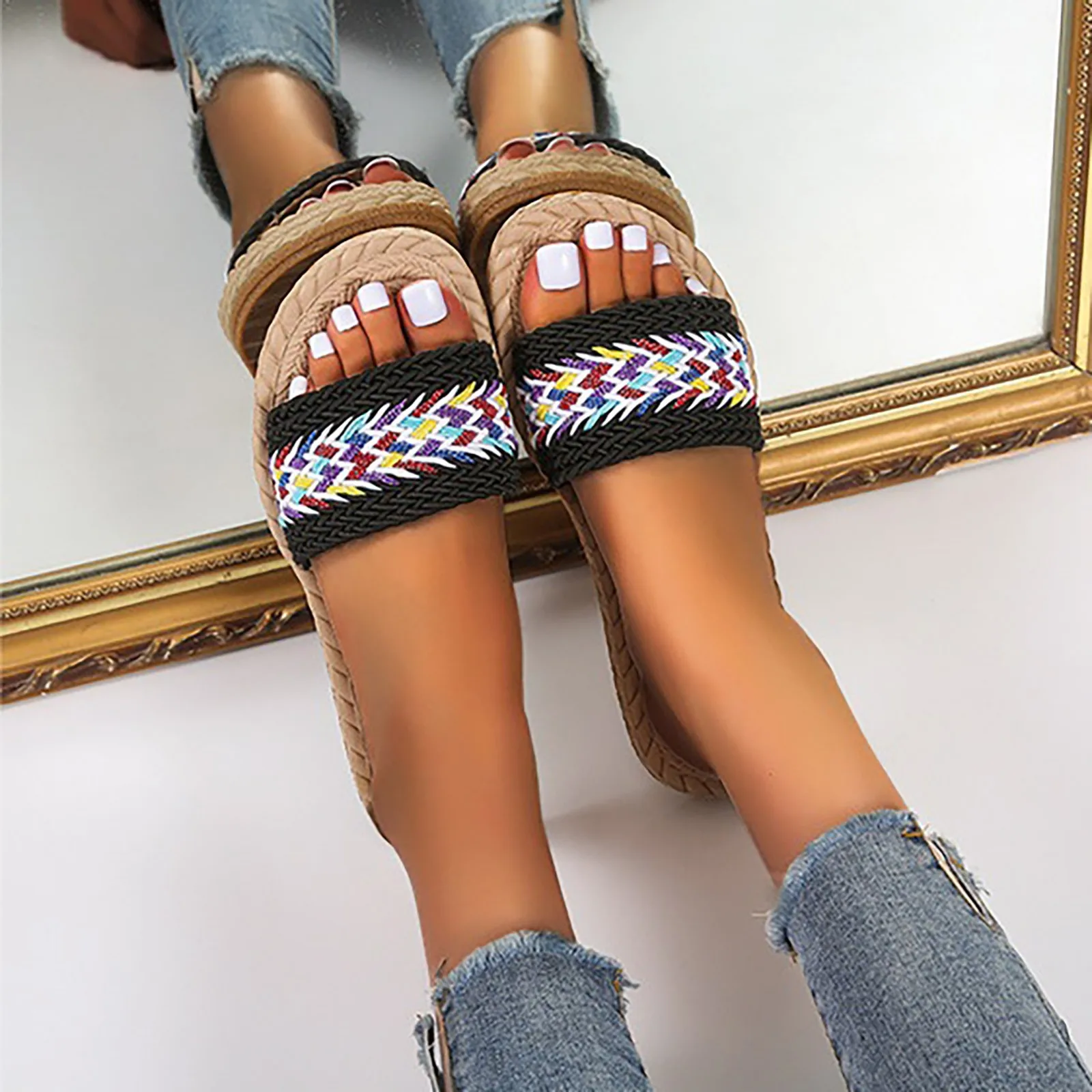 Шлепанцы женские льняные пляжные тапочки большие размеры разные цвета на лето |