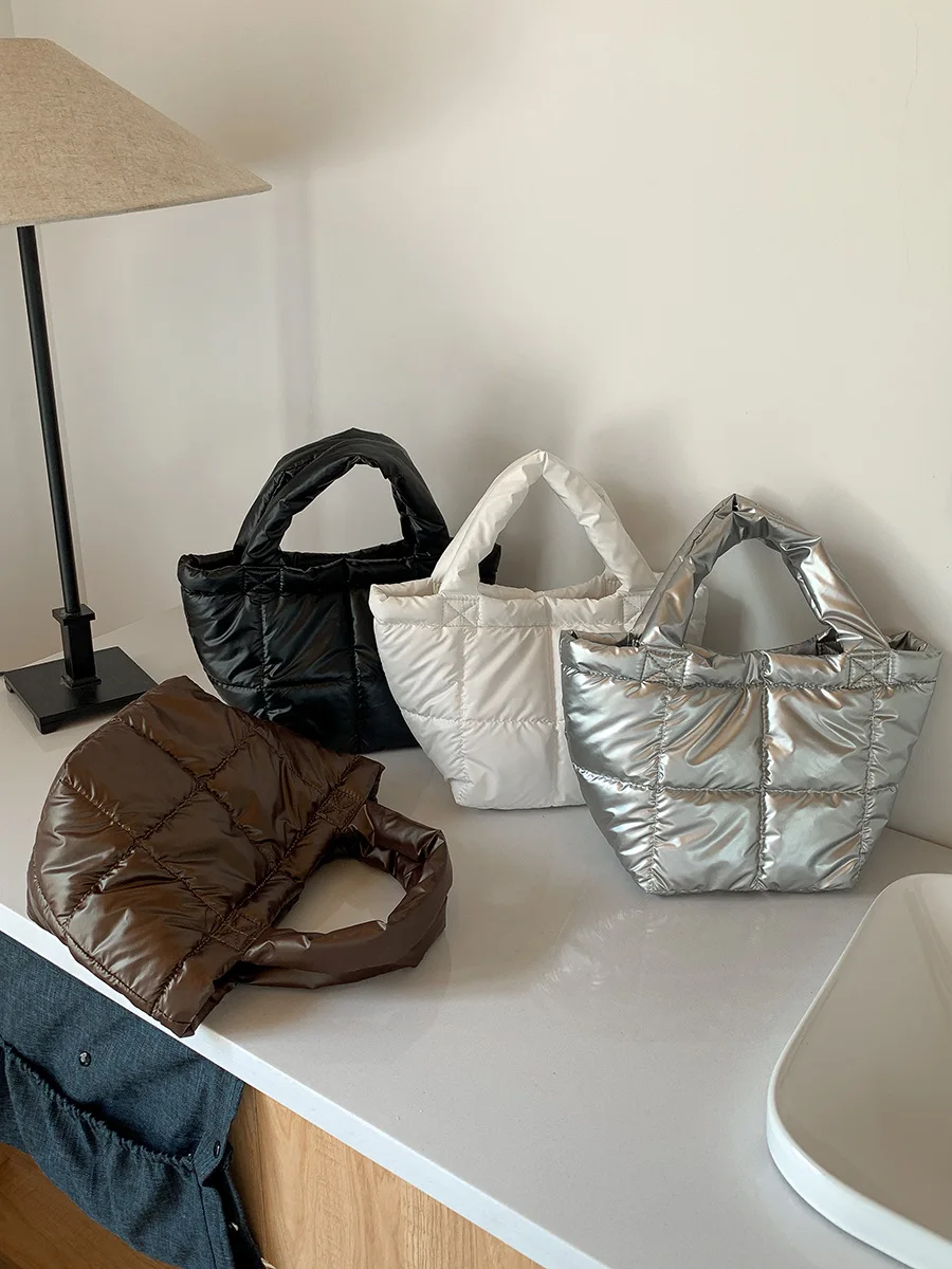

Women's PU soft leather tote bag large capacity simple 2023 new autumn winter commuter handbag padded cloud bag ladies female