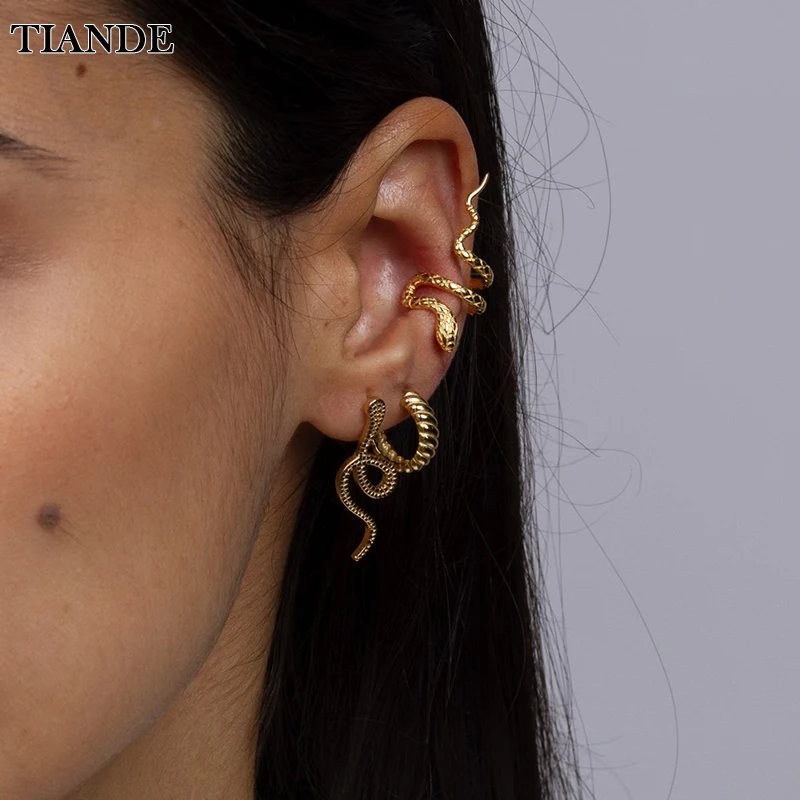 

TIANDE Gold Plated Snake Earrings for Women Trend Color Zircon Ear Cuff Women's Stud Drop Hoop Earrings 2022 Jewelry Wholesale
